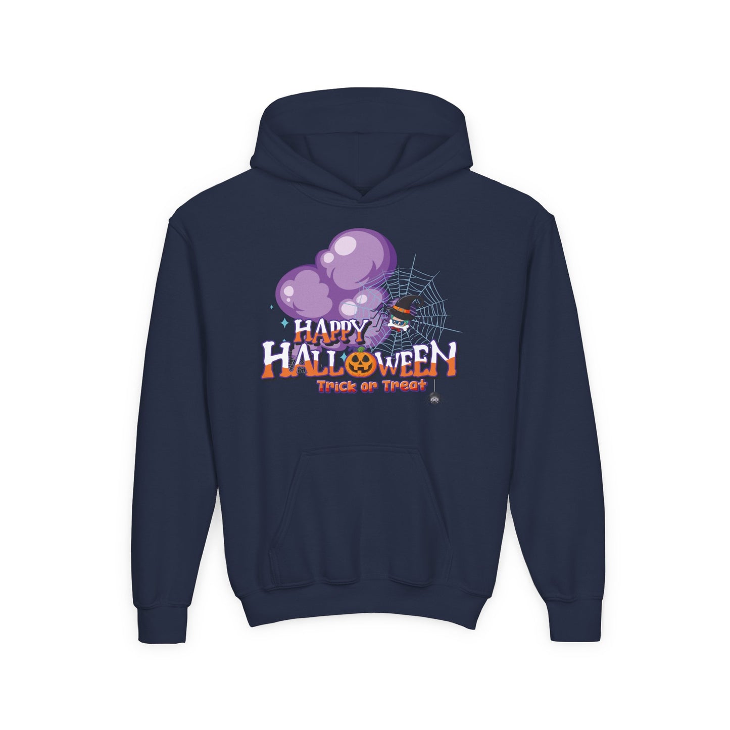 Youth Heavy Blend Hooded Sweatshirt - Happy holloween - spider kiddo