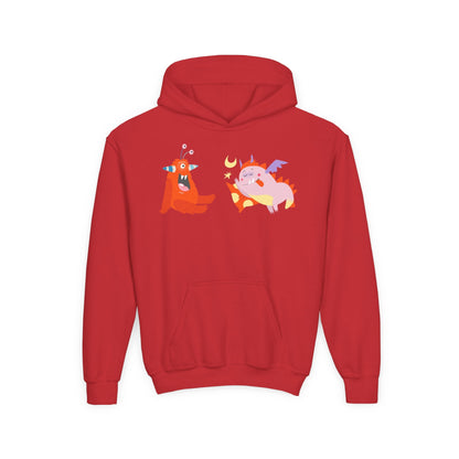 Youth Heavy Blend Hooded Sweatshirt -  Orange monsters Printify