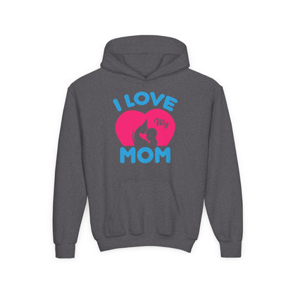 Youth Heavy Blend Hooded Sweatshirt -  i love my mom logo Printify