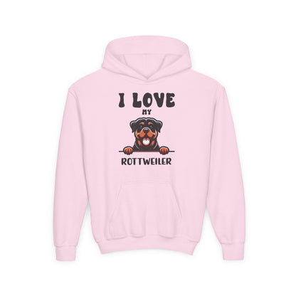 Youth Heavy Blend Hooded Sweatshirt - I love my Rottweiler Printify
