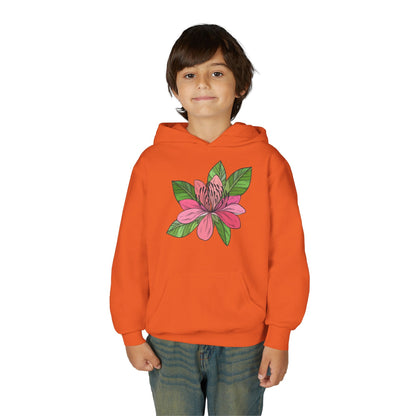 Youth Heavy Blend Hooded Sweatshirt -  Pink flower Printify