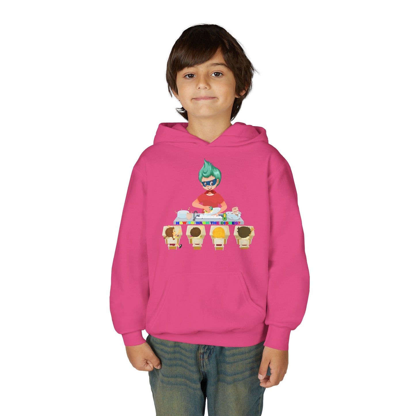 Youth Heavy Blend Hooded Sweatshirt - Little kiddo teaching to wash dishes