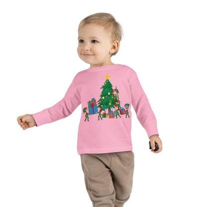Toddler Long Sleeve Tee - Super kiddo putting gifts on christmas tree - [[{"value":"Wonderwear Kid"}]]