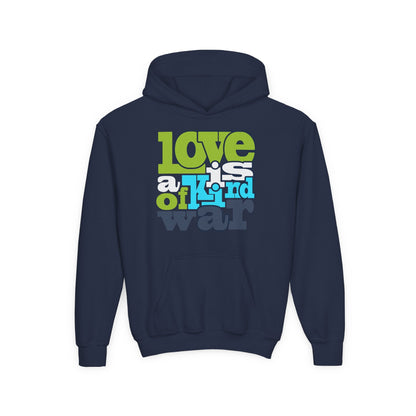 Youth Heavy Blend Hooded Sweatshirt - Love is Kind of War Printify