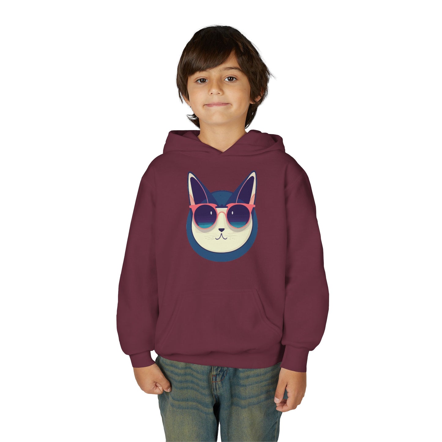 Youth Heavy Blend Hooded Sweatshirt - Cool Cat Sunglasses