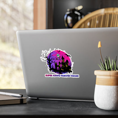 Halloween Kiss-Cut Vinyl Decals – Super kiddo flying on hunted house - [[{"value":"Wonderwear Kid"}]]