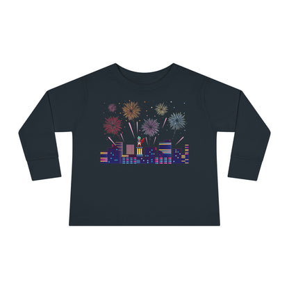 Toddler Long Sleeve Tee - Super kiddo with fireworks - [[{"value":"Wonderwear Kid"}]]