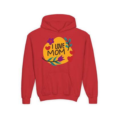 Youth Heavy Blend Hooded Sweatshirt - I love mom Printify