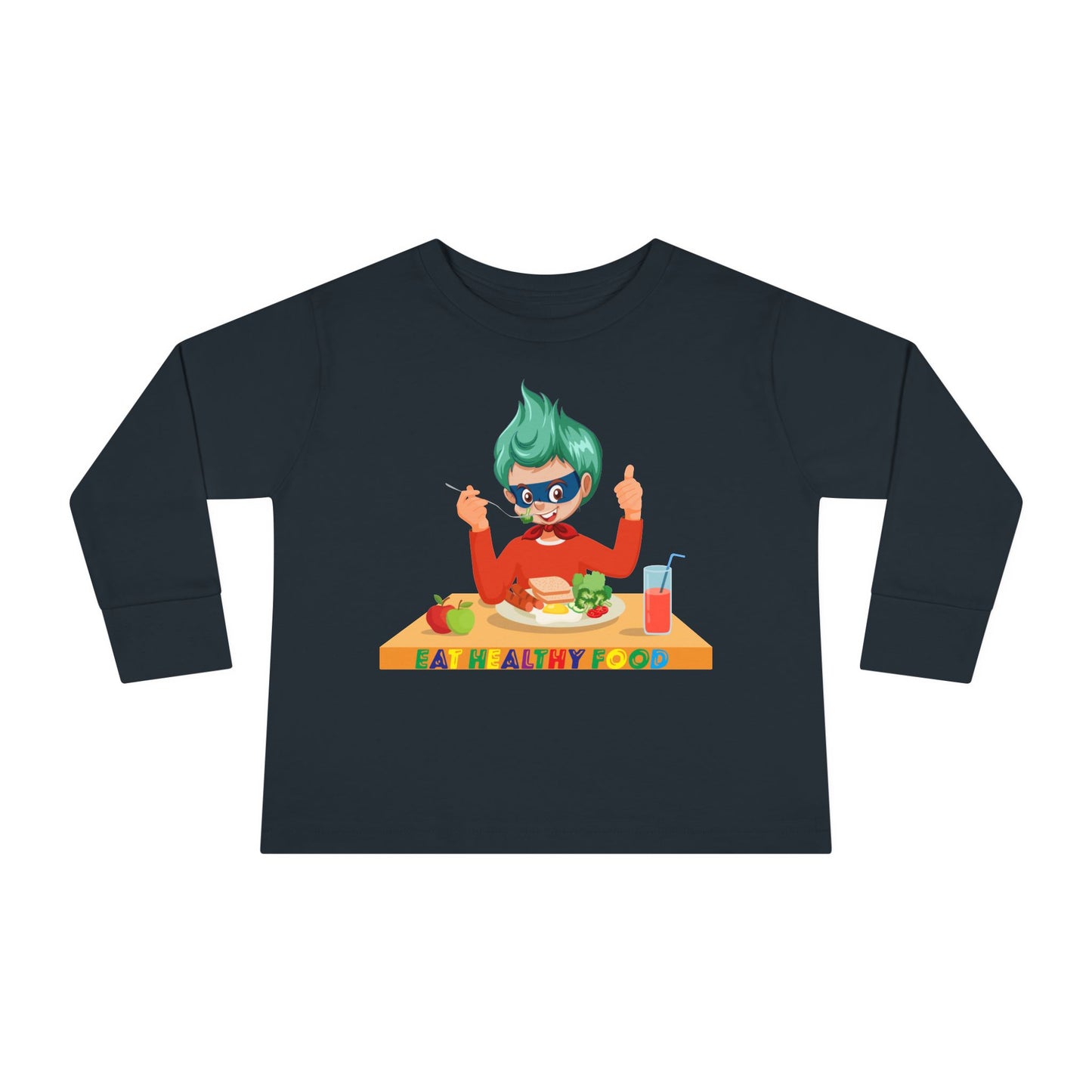 Toddler Long Sleeve Tee - Super kiddo eating healthy breafast - [[{"value":"Wonderwear Kid"}]]