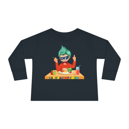 Toddler Long Sleeve Tee - Super kiddo eating healthy breafast - [[{"value":"Wonderwear Kid"}]]
