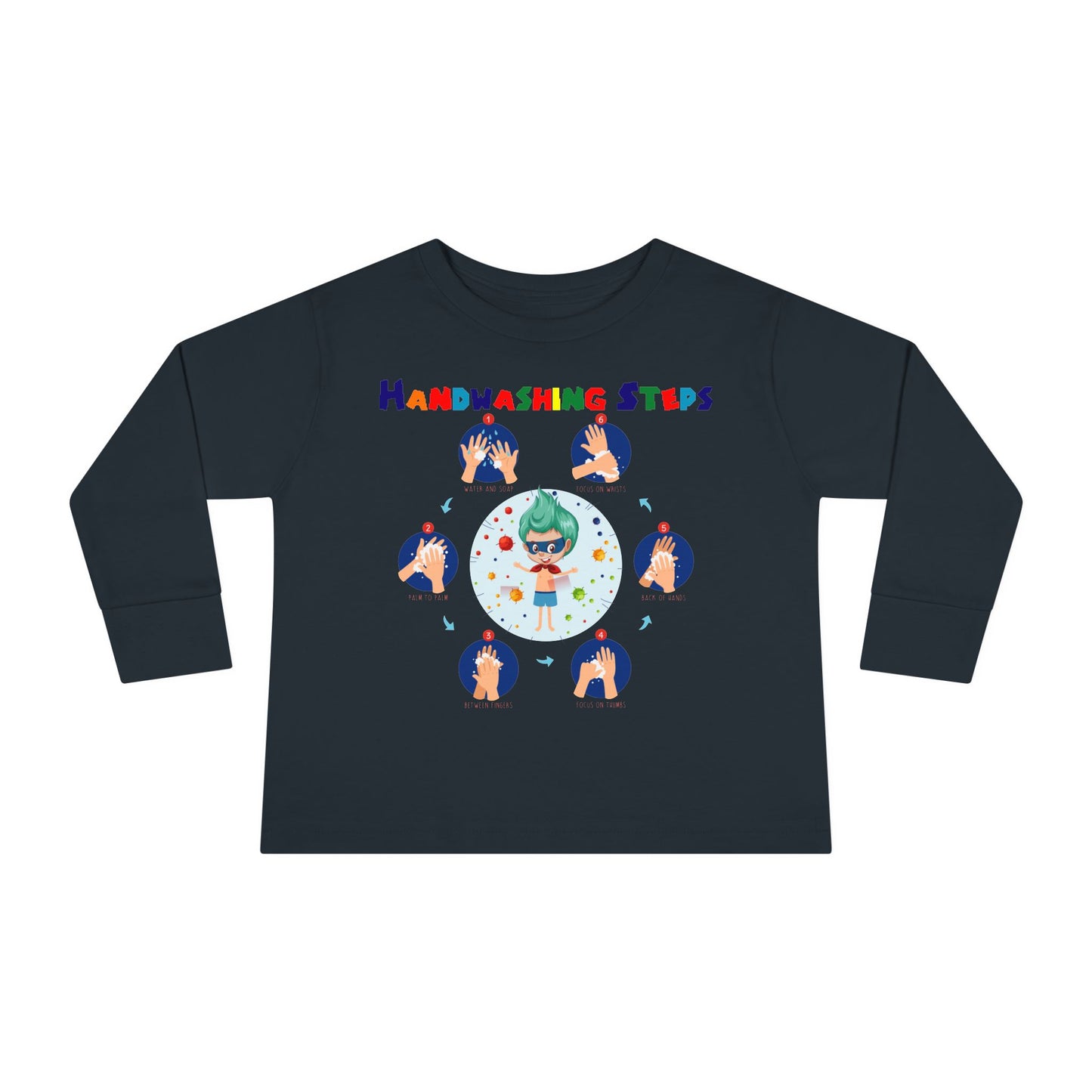 Toddler Long Sleeve Tee - Super kiddo how to wash hand properly - [[{"value":"Wonderwear Kid"}]]