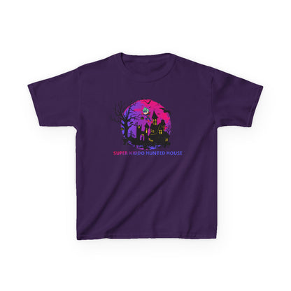 Kids Heavy Cotton™ Tee - Super kiddo flying on hunted house - [[{"value":"Wonderwear Kid"}]]