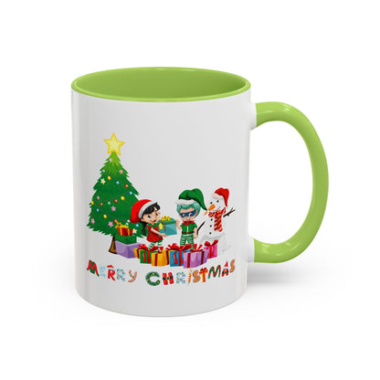 Accent Coffee Mug - Super kiddo preparing gifts - [[{"value":"Wonderwear Kid"}]]