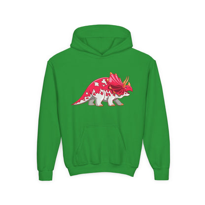 Youth hoodie with fun triceratops dinosaur design Printify