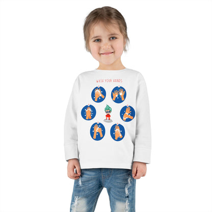 Toddler Long Sleeve Tee - Super kiddo teaching how to wash hands - [[{"value":"Wonderwear Kid"}]]