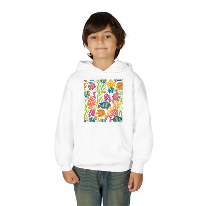 Youth Heavy Blend Hooded Sweatshirt - Colorful tropical corals Printify