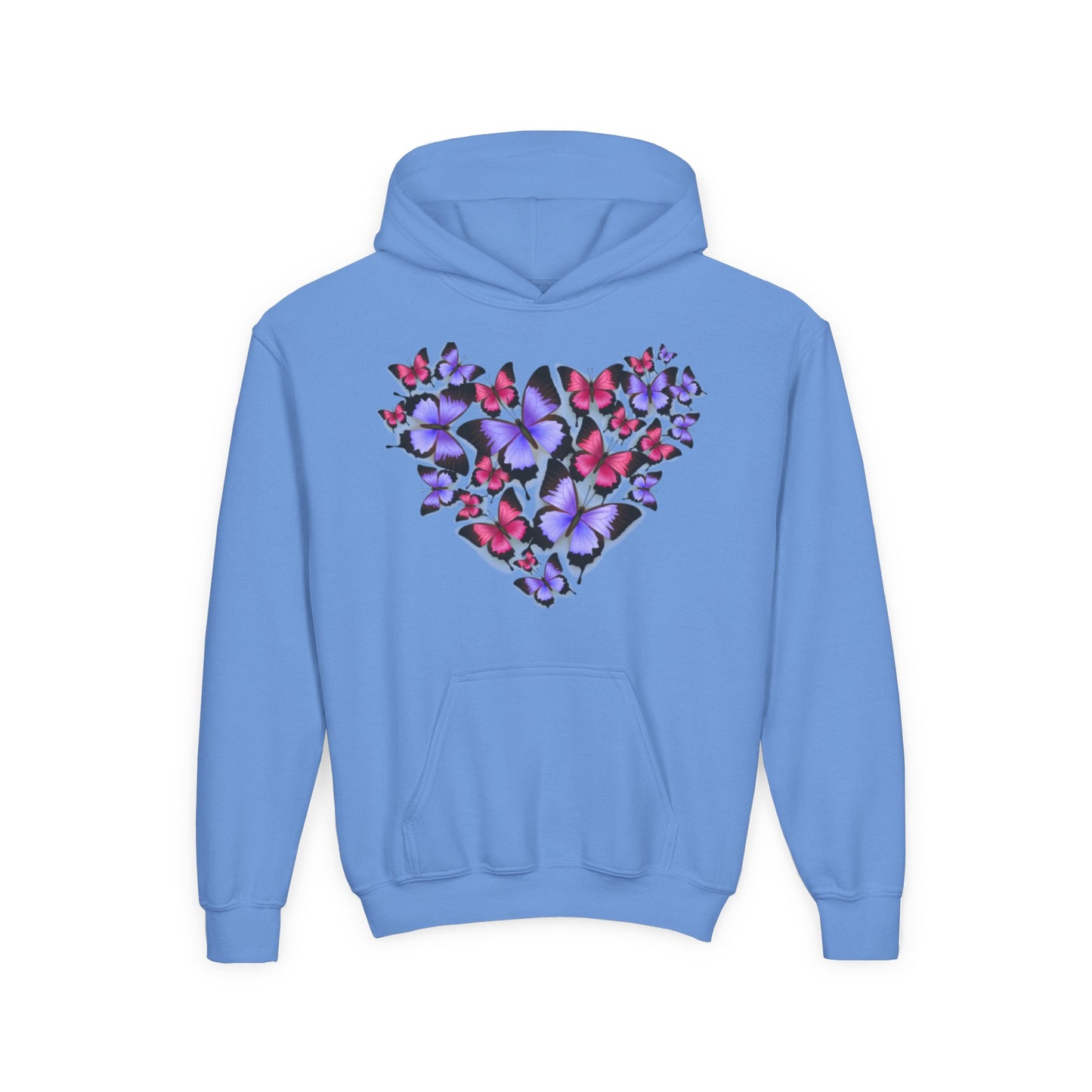 Youth Heavy Blend Hooded Sweatshirt -  Heart shape monarch butterfly