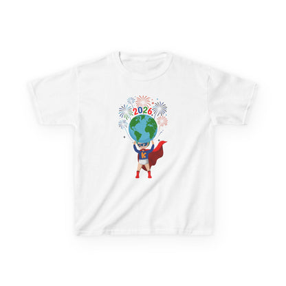 Kids Heavy Cotton™ Tee - Super kiddo holding globe - [[{"value":"Wonderwear Kid"}]]