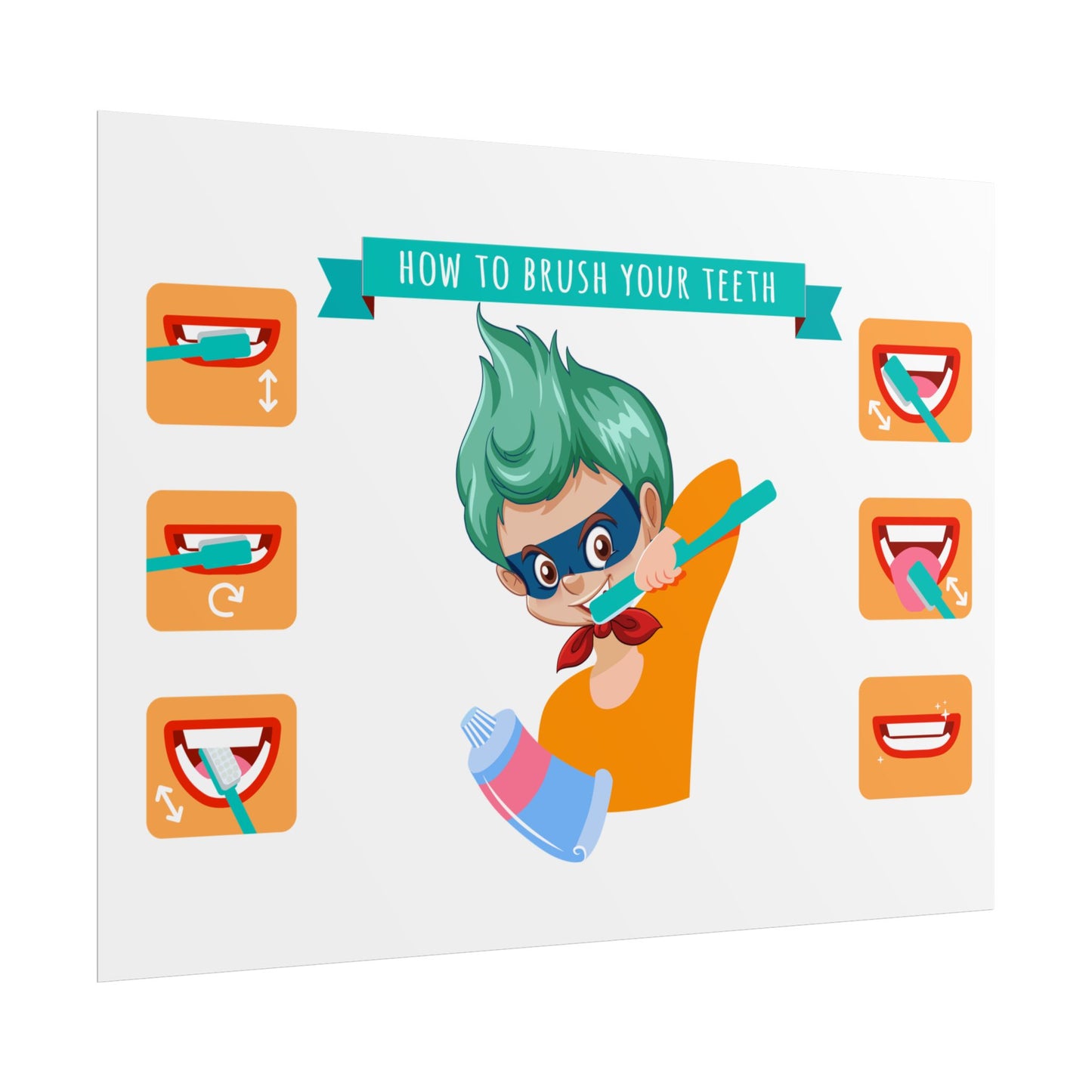 Rolled Posters - Super kiddo how to brush teeth - [[{"value":"Wonderwear Kid"}]]