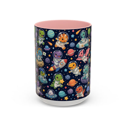 Accent Coffee Mug (11/15 oz) - Cute Dinosaur Astronaut Space