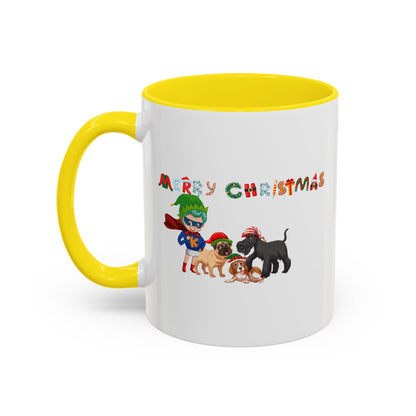 Accent Coffee Mug - Super kiddo woith pet friends - [[{"value":"Wonderwear Kid"}]]