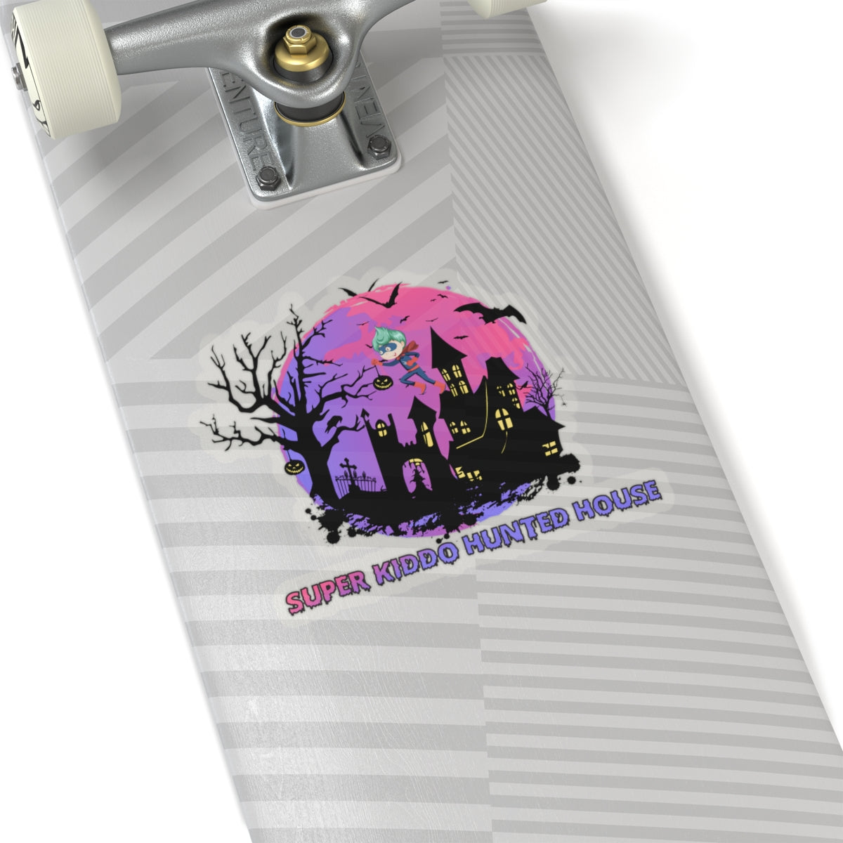 Kiss-Cut Stickers - Super kiddo flying on hunted house - [[{"value":"Wonderwear Kid"}]]