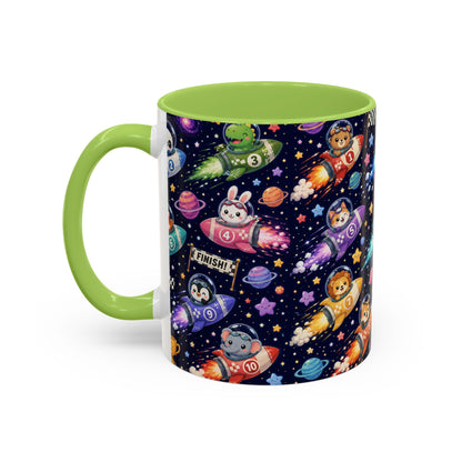 Accent Coffee Mug (11/15 oz) - Kawaii Cosmic Animal Rocket Race