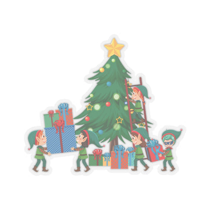 Kiss-Cut Stickers - Super kiddo putting gifts on christmas tree - [[{"value":"Wonderwear Kid"}]]