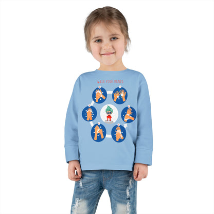 Toddler Long Sleeve Tee - Super kiddo teaching how to wash hands - [[{"value":"Wonderwear Kid"}]]