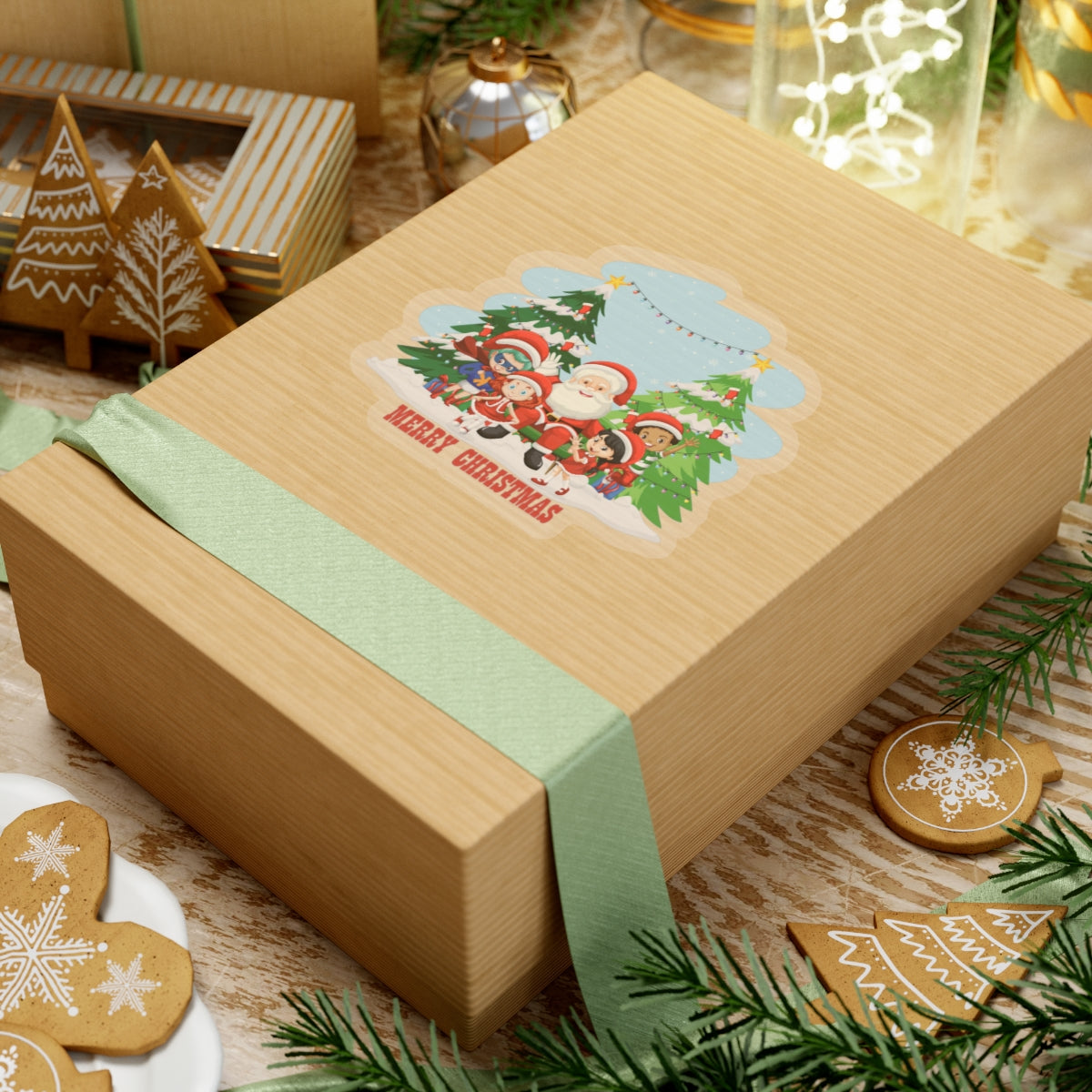 Kiss-Cut Stickers - Super kiddo with santa claus Merry christmas - [[{"value":"Wonderwear Kid"}]]