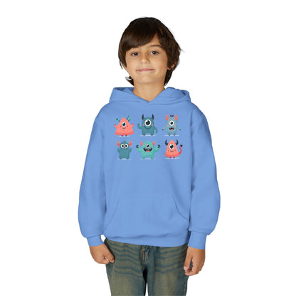 Youth Heavy Blend Hooded Sweatshirt -  Group of cute little monsters Printify