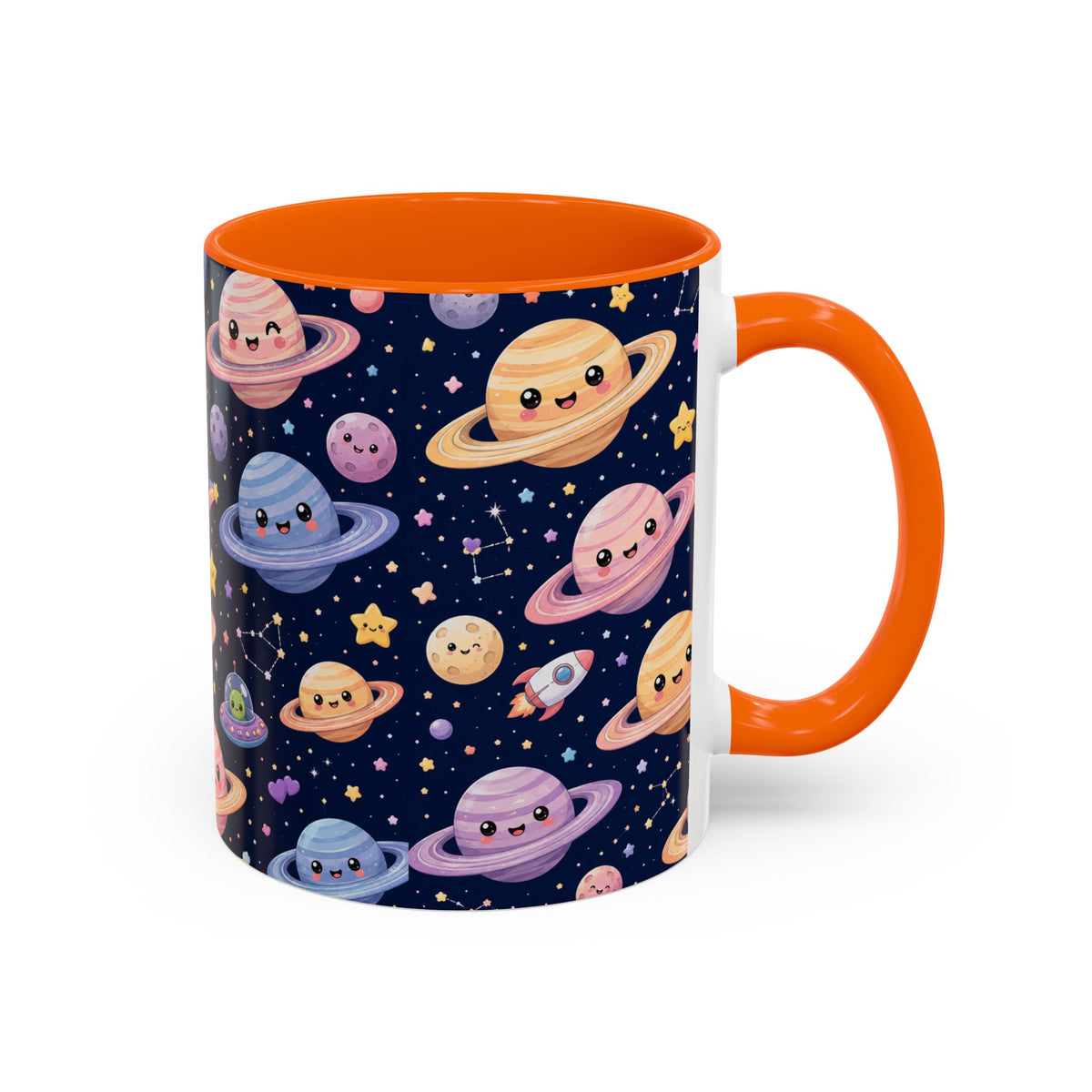 Accent Coffee Mug  (11/15 oz) - Kawaii Saturns in a Starry Space