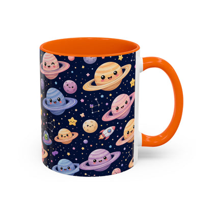 Accent Coffee Mug  (11/15 oz) - Kawaii Saturns in a Starry Space