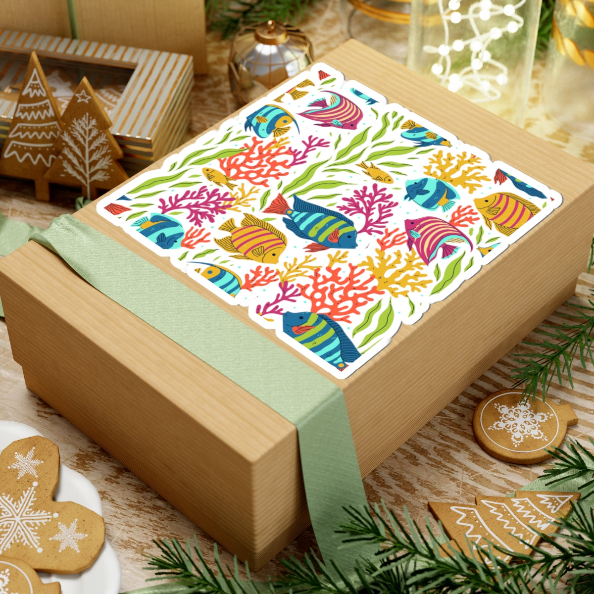 Kiss-Cut Vinyl Decals - Colorful tropical corals and fishes