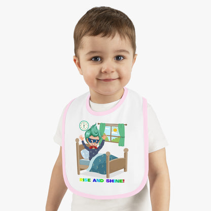 Baby Bib - Super kiddo teaches us to wake up early - [[{"value":"Wonderwear Kid"}]]