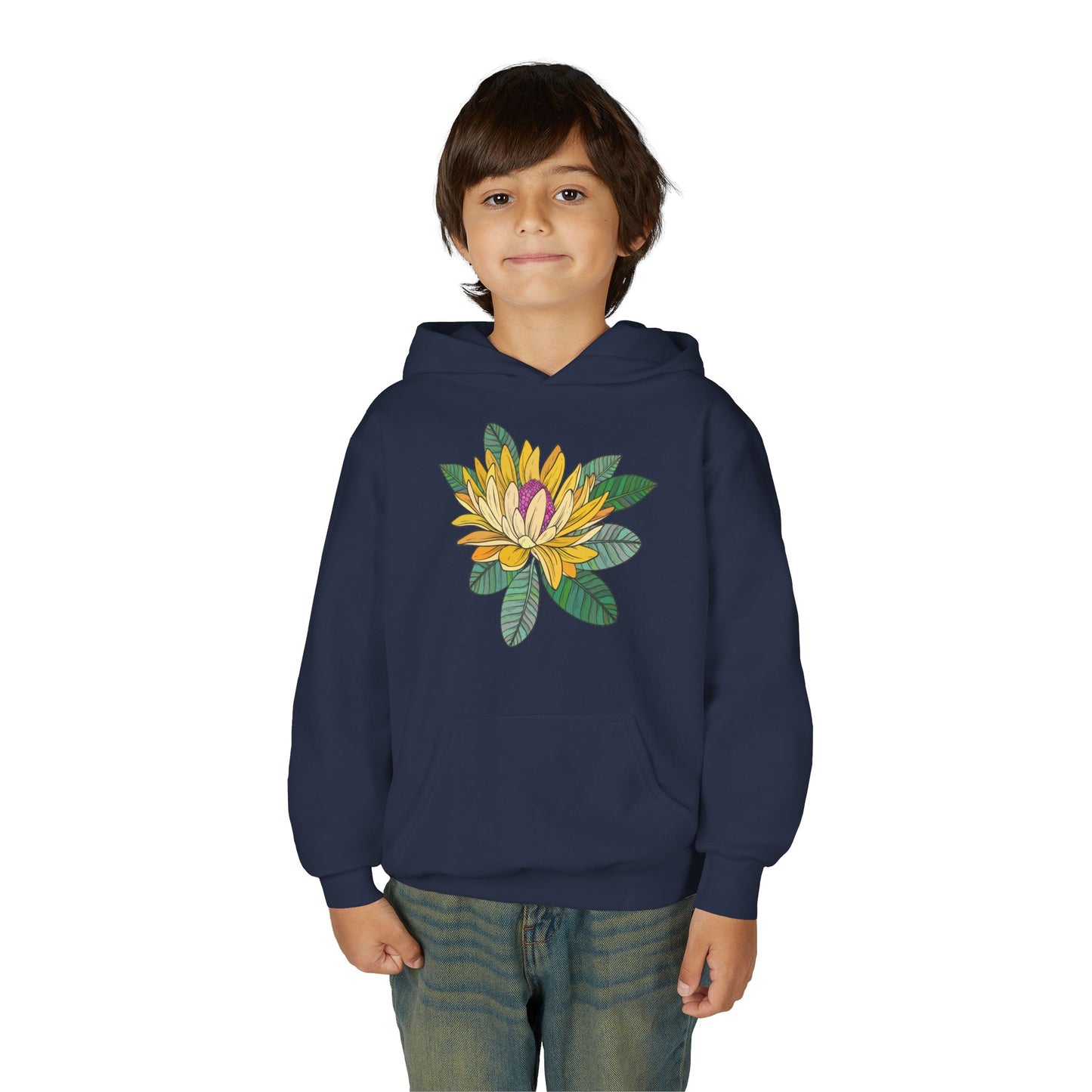 Youth Heavy Blend Hooded Sweatshirt -  Yellow flower