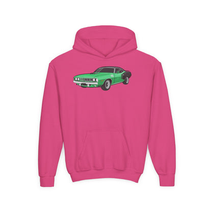 Youth Heavy Blend Hooded Sweatshirt - Vintage green car Printify