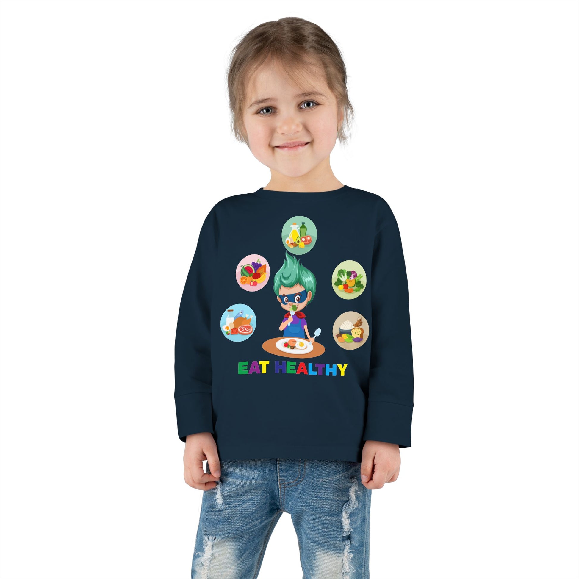 Toddler Long Sleeve Tee - Supper kiddo showing healthy food to eat - [[{"value":"Wonderwear Kid"}]]