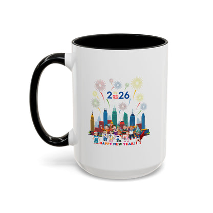 Accent Coffee Mug - Happy new year with fireworks - [[{"value":"Wonderwear Kid"}]]