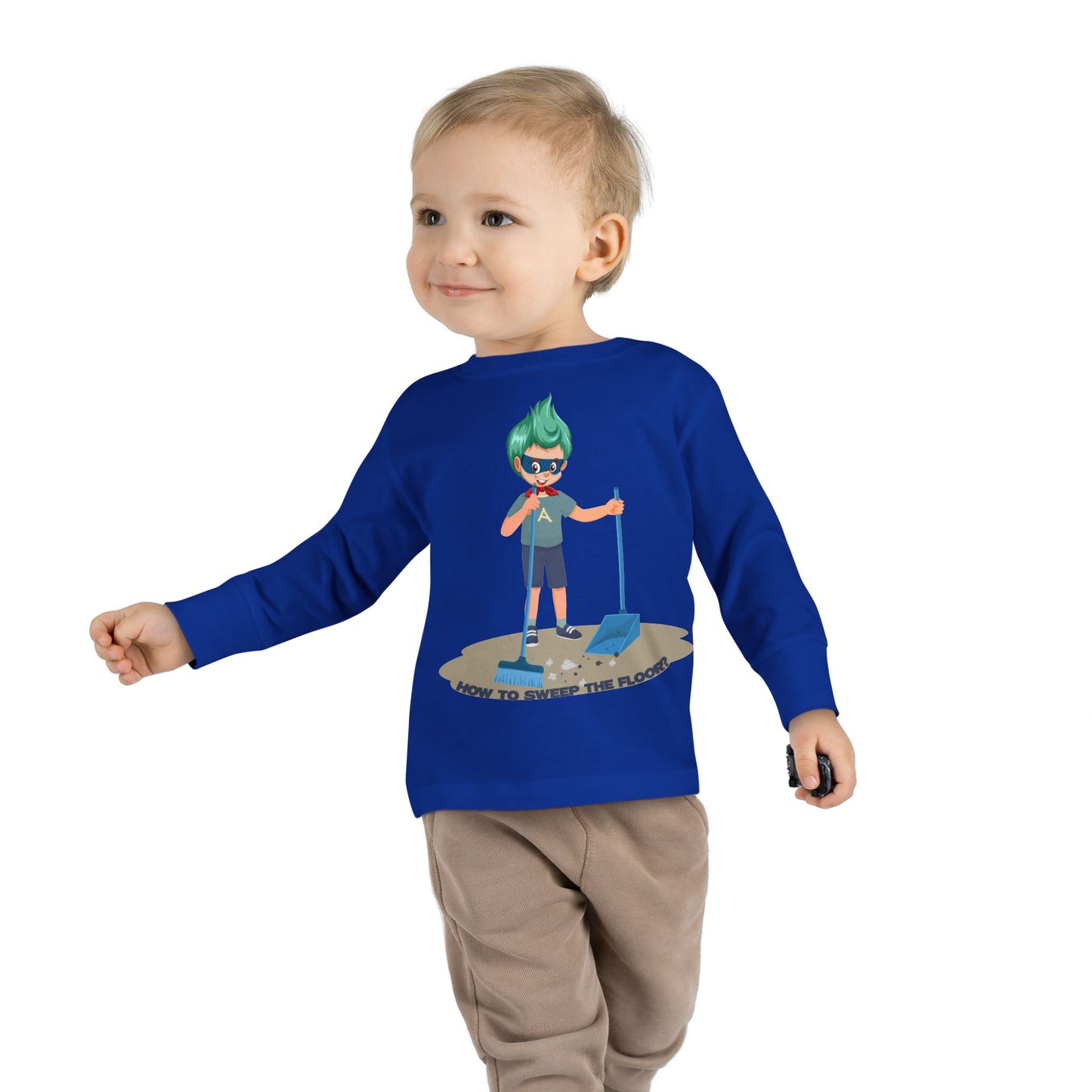 Toddler Long Sleeve Tee - Super kiddo sweeping floor - [[{"value":"Wonderwear Kid"}]]