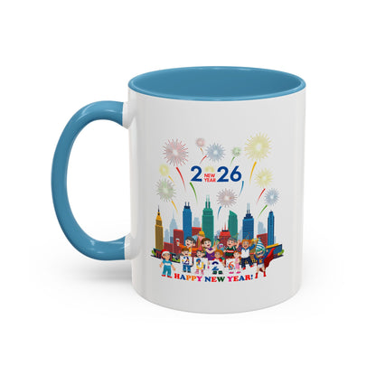 Accent Coffee Mug - Happy new year with fireworks - [[{"value":"Wonderwear Kid"}]]