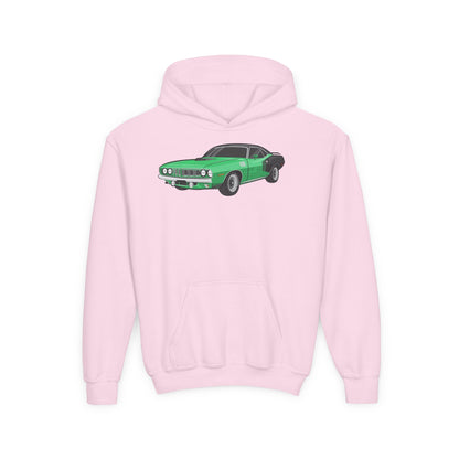 Youth Heavy Blend Hooded Sweatshirt - Vintage green car Printify