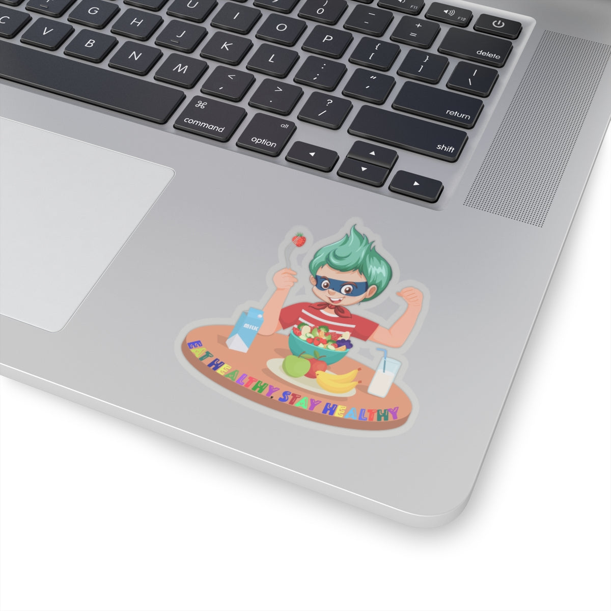 Kiss-Cut Stickers - super kiddo eating healthy food - [[{"value":"Wonderwear Kid"}]]