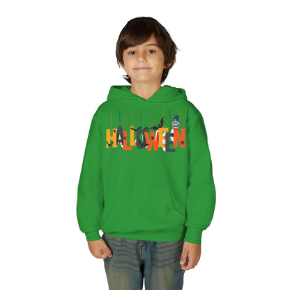 Youth Heavy Blend Hooded Sweatshirt - Holloween hanging letters Printify