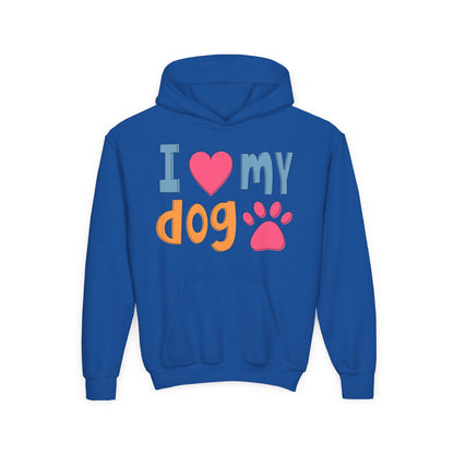 Youth Heavy Blend Hooded Sweatshirt - I love my dog Printify