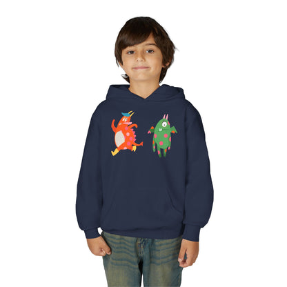 Youth Heavy Blend Hooded Sweatshirt - Monsters in action Printify