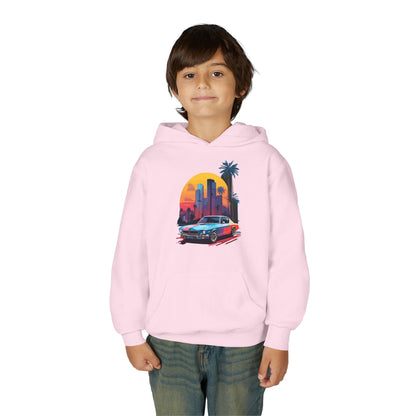 Kids Vintage Car Sunset Hoodie Printify