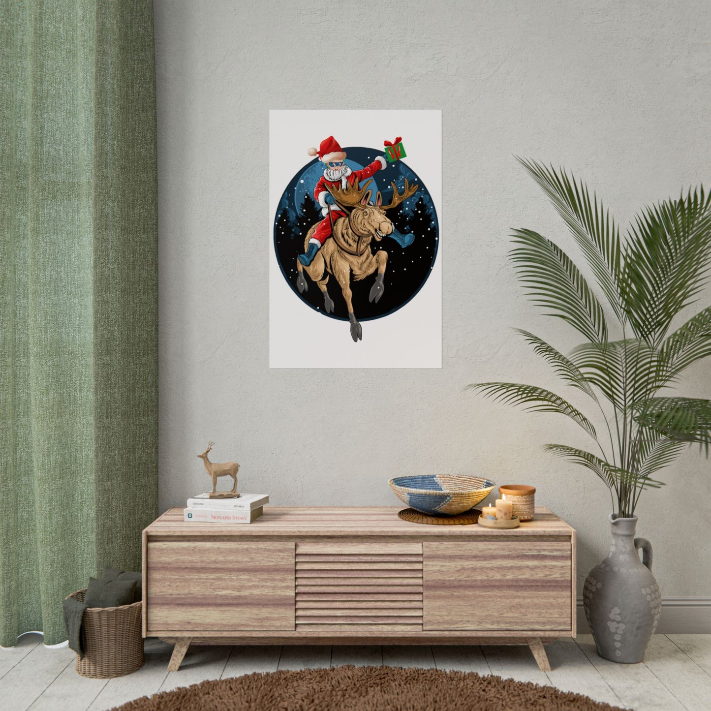 Rolled Posters - Super kiddo riding a reindeer - [[{"value":"Wonderwear Kid"}]]