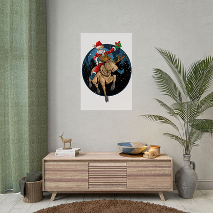 Rolled Posters - Super kiddo riding a reindeer - [[{"value":"Wonderwear Kid"}]]
