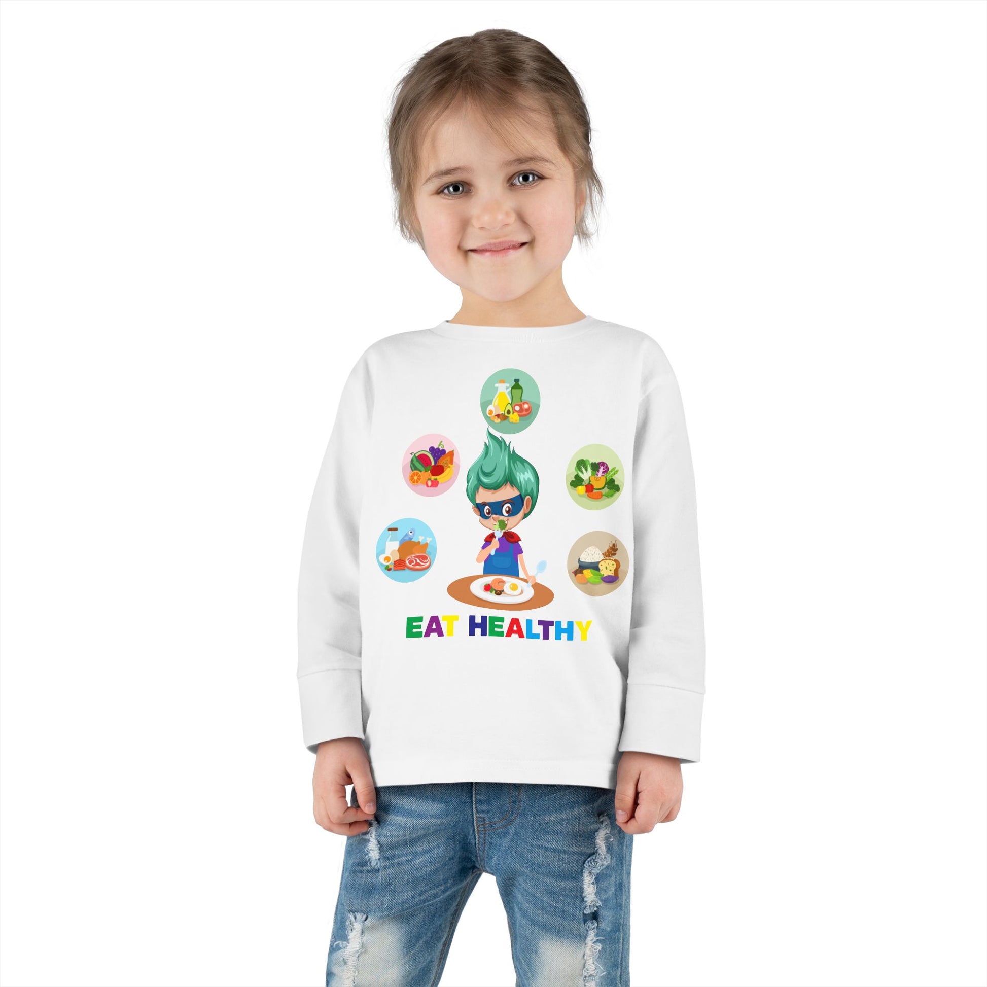 Toddler Long Sleeve Tee - Supper kiddo showing healthy food to eat - [[{"value":"Wonderwear Kid"}]]
